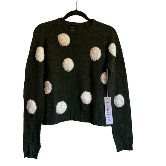 Lumiere Green Polka Dot Sweater Cropped Size Large New with Tag - Picture 1 of 11